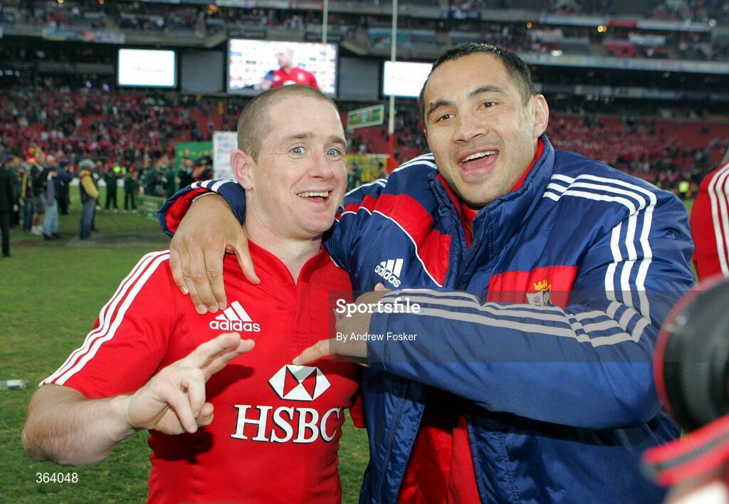 4 July 2009; British and Irish Lions' players Shane Williams, left, and Riki Flutey celebrate their side's victory. 3rd Test, South Africa v British and Irish Lions, Ellis Park, Johannesburg, South Africa. Picture credit: Andrew Fosker / SPORTSFILE