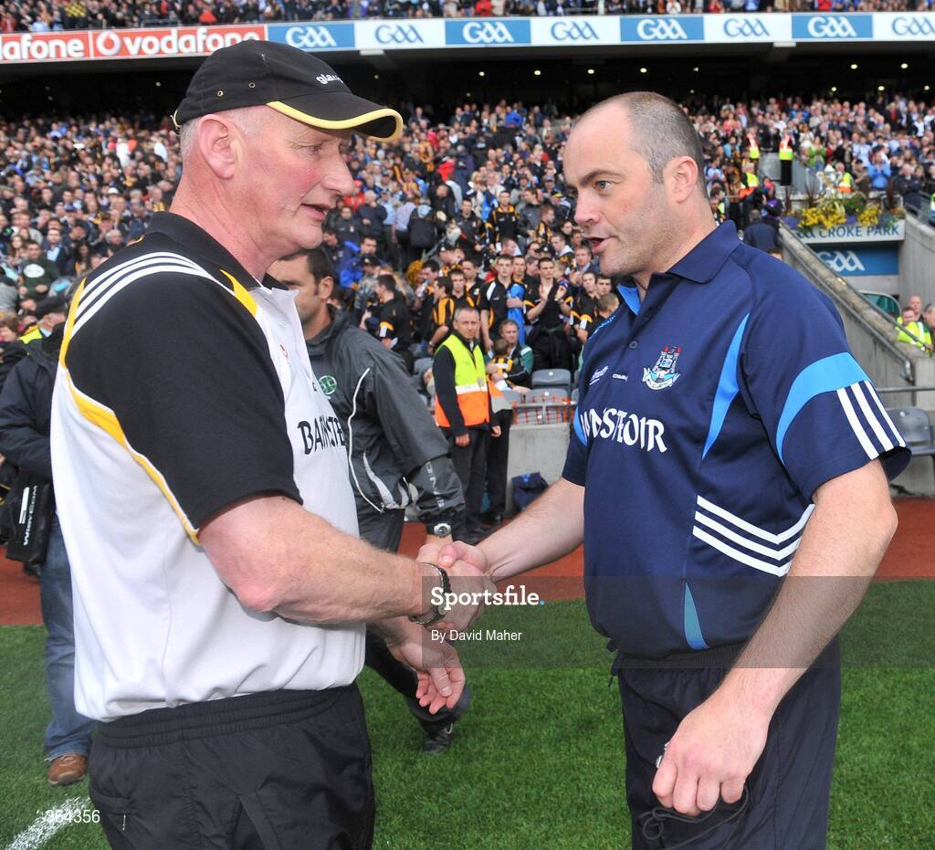 5 July 2009; Dublin manager Anthony Daly, right, shakes hands with Kilkenny manager Brian Cody at the end of the game. GAA Hurling Leinster Senior Championship Final, Kilkenny v Dublin, Croke Park, Dublin. Picture credit: David Maher / SPORTSFILE