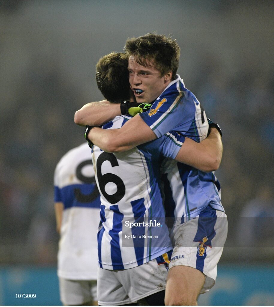 1 November 2015; Ballyboden St Endas players Darragh Nelson, left, and Robbie McDaid, celebrate at the final whistle. Dublin County Senior Football Championship Final, St Vincents GAA v Ballyboden St Endas. Parnell Park, Donnycarney, Dublin. Picture credit: Dáire Brennan / SPORTSFILE