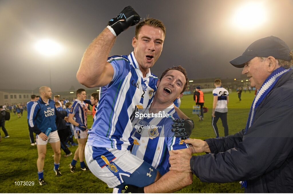 1 November 2015; Shane Durkin is picked up in celebration by team-mate Stephen O'Connor, Ballyboden St Endas, after the game. Dublin County Senior Football Championship Final, St Vincents GAA v Ballyboden St Endas. Parnell Park, Donnycarney, Dublin. Picture credit: Cody Glenn / SPORTSFILE