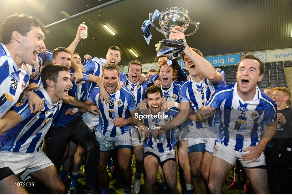 1 November 2015; Declan O'Mahoney, Ballyboden St Endas, joins his team-mates with the cup. Dublin County Senior Football Championship Final, St Vincents GAA v Ballyboden St Endas. Parnell Park, Donnycarney, Dublin. Picture credit: Cody Glenn / SPORTSFILE