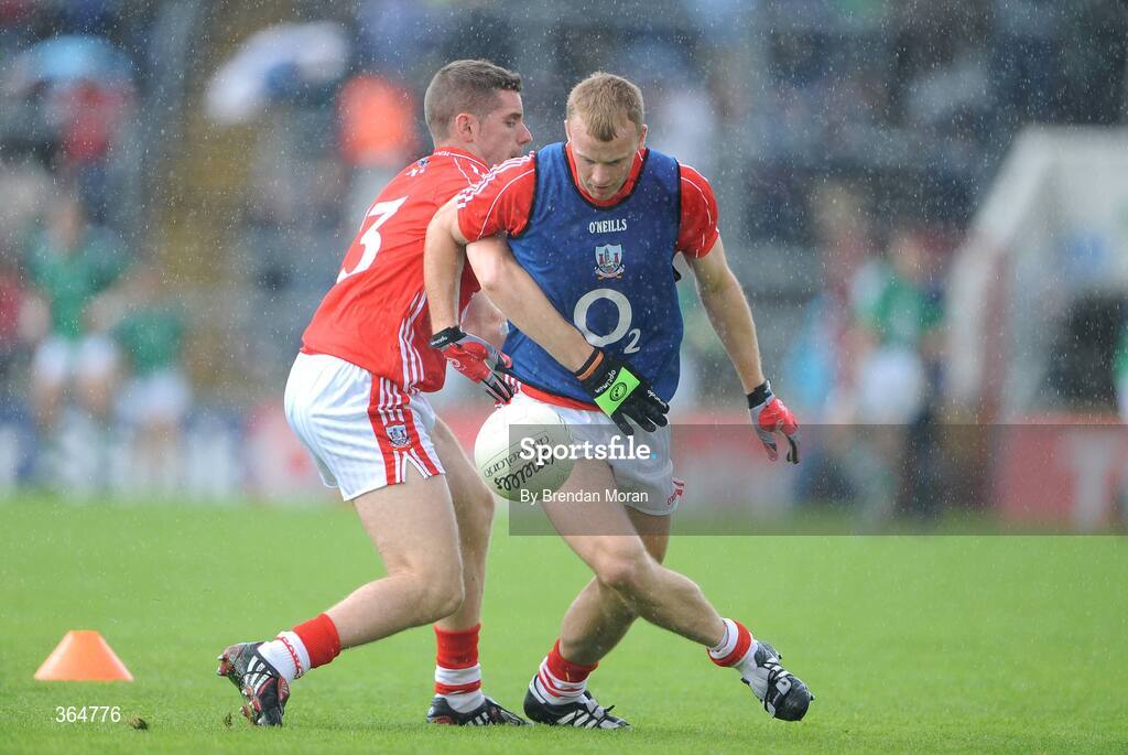 5 July 2009; Cork's Michael Shields is tackled by team-mate Daniel Goulding during their team's pre-match warm-up routine. GAA Football Munster Senior Championship Final, Limerick v Cork, Pairc Ui Chaoimh, Cork. Picture credit: Brendan Moran / SPORTSFILE