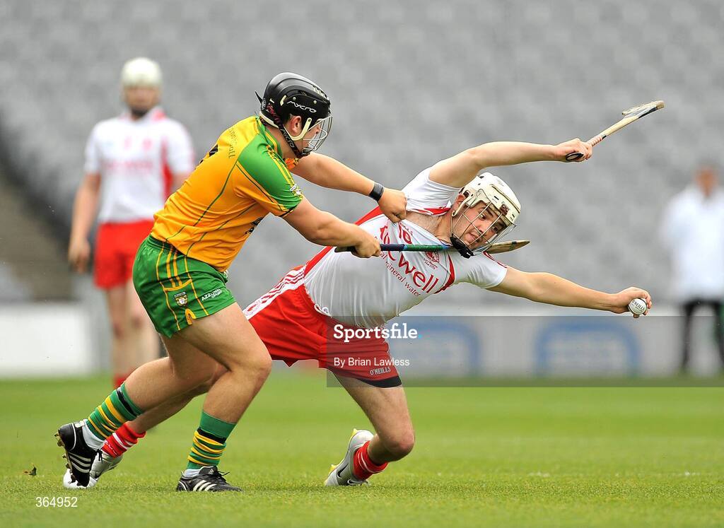 11 July 2009; David Lavery, Tyrone, in action against Conor McLaughlin, Donegal. Lory Meagher Cup Final, Tyrone v Donegal, Croke Park, Dublin. Picture credit: Brian Lawless / SPORTSFILE