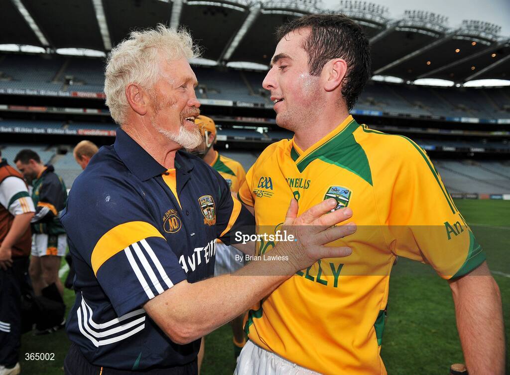 11 July 2009; Meath manager T.J. Reilly celebrates with James Boyle after the match. Nicky Rackard Cup Final, Meath v London, Croke Park, Dublin. Picture credit: Brian Lawless / SPORTSFILE