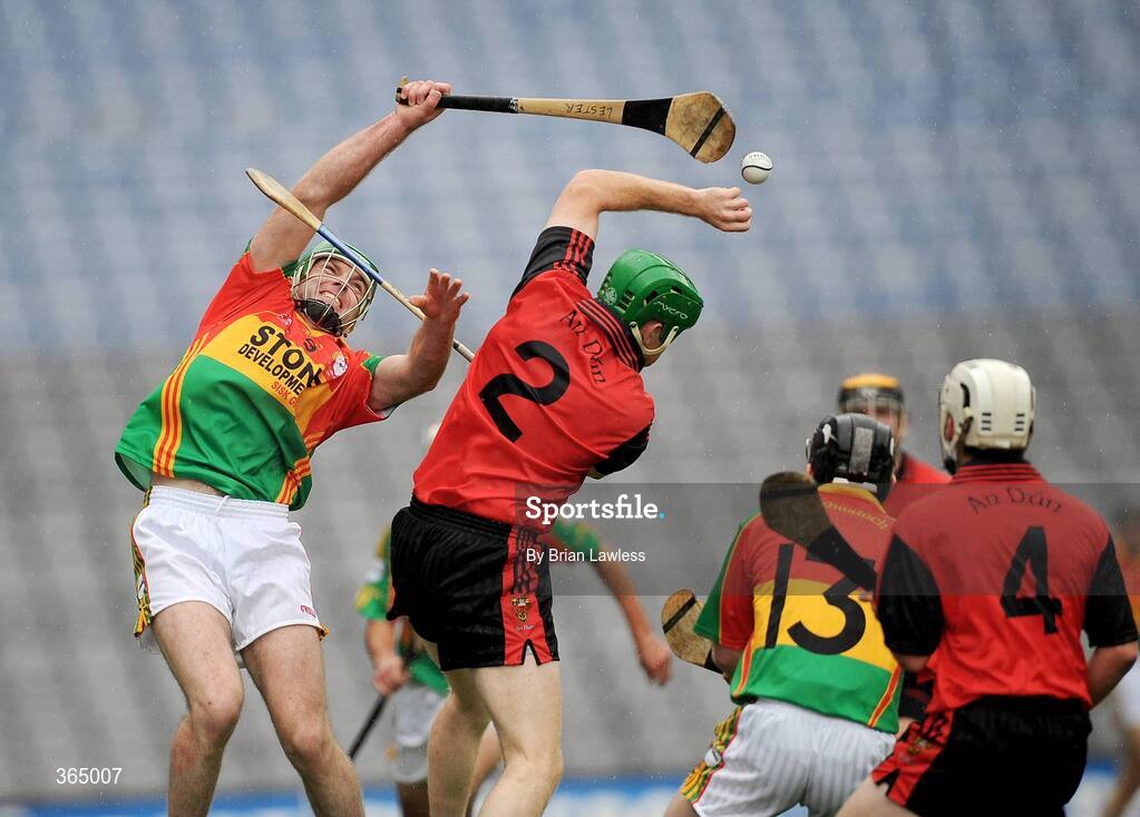 11 July 2009; Damien Roberts, Carlow, in action against Fintan Conway, Down. Christy Ring Cup Final, Carlow v Down, Croke Park, Dublin. Picture credit: Brian Lawless / SPORTSFILE