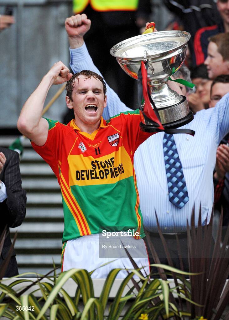 11 July 2009; Carlow captain Mark Brennan lifts the Christy Ring Cup after victory over Down. Christy Ring Cup Final, Carlow v Down, Croke Park, Dublin. Picture credit: Brian Lawless / SPORTSFILE