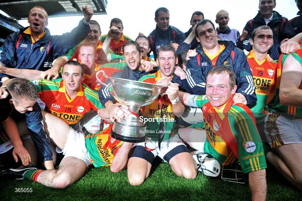 11 July 2009; Carlow players celebrate with the Christy Ring Cup after the match. Christy Ring Cup Final, Carlow v Down, Croke Park, Dublin. Picture credit: Brian Lawless / SPORTSFILE
