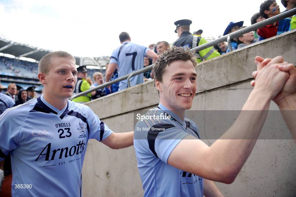 12 July 2009; Dublin's Paddy Andrews and Tomas Quinn, no.23, after the game. GAA Football Leinster Senior Championship Final, Dublin v Kildare, Croke Park, Dublin. Picture credit: Matt Browne / SPORTSFILE