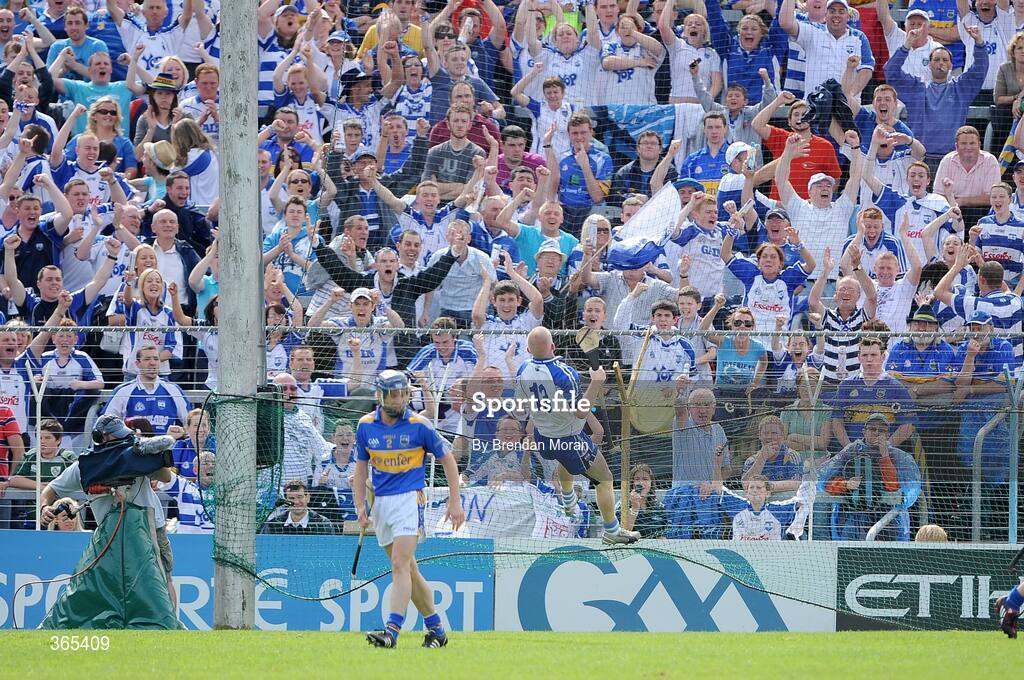 12 July 2009; John Mullane, 13, Waterford, celebrates with the Waterford supporters after scoring his side's second goal. GAA Hurling Munster Senior Championship Final, Tipperary v Waterford, Semple Stadium, Thurles, Co. Tipperary. Picture credit: Brendan Moran / SPORTSFILE