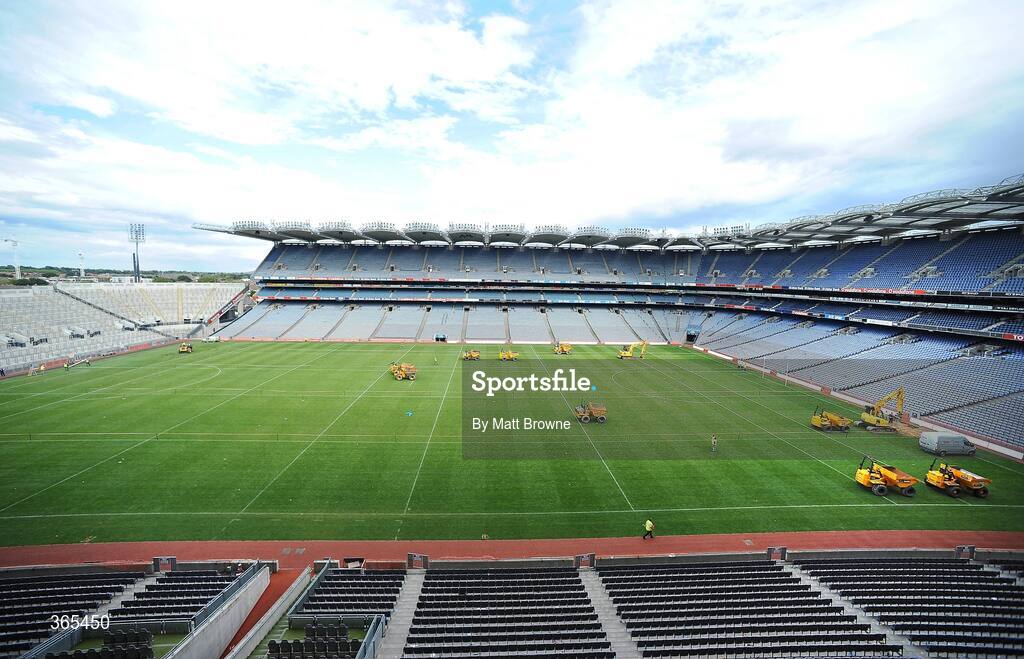 12 July 2009; Work commences on the pitch of Croke Park, shortly after the Leinster Football Final, in advance of upcoming concerts at the venue. GAA Football Leinster Senior Championship Final, Dublin v Kildare, Croke Park, Dublin. Picture credit: Matt Browne / SPORTSFILE
