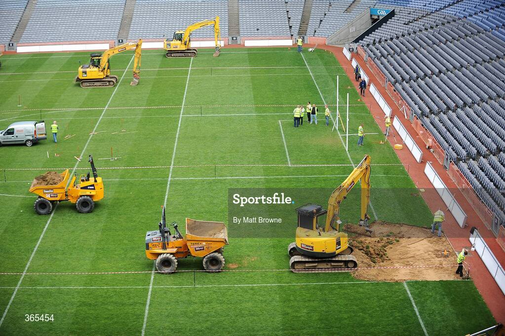 12 July 2009; Work commences on the pitch of Croke Park, shortly after the Leinster Football Final, in advance of upcoming concerts at the venue. GAA Football Leinster Senior Championship Final, Dublin v Kildare, Croke Park, Dublin. Picture credit: Matt Browne / SPORTSFILE