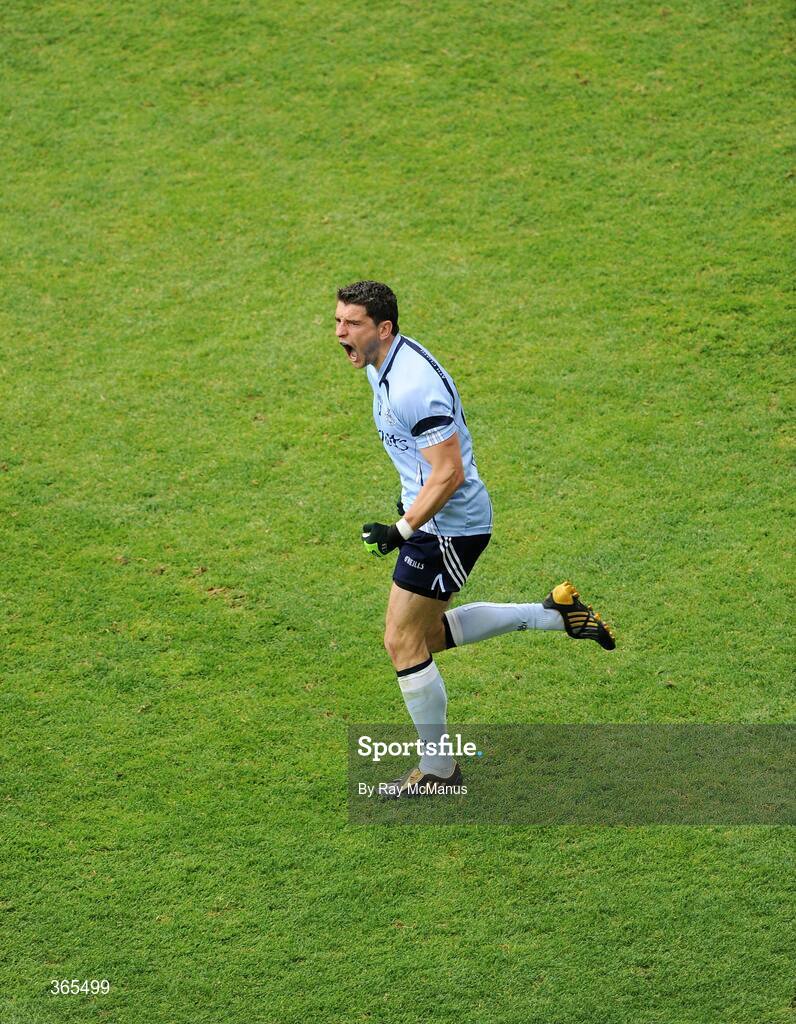 12 July 2009; Bernard Brogan celebrates scoring his 63rd minute point to leave the score Dublin 2-12 Kildare 16 points. GAA Football Leinster Senior Championship Final, Dublin v Kildare, Croke Park, Dublin. Picture credit: Ray McManus / SPORTSFILE