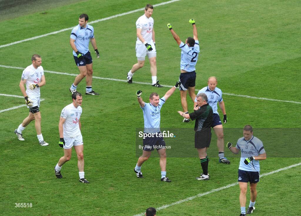 12 July 2009; Pat Burke, Dublin, celebrates as referee Pat McEneaney blows the final whistle. GAA Football Leinster Senior Championship Final, Dublin v Kildare, Croke Park, Dublin. Picture credit: Ray McManus / SPORTSFILE