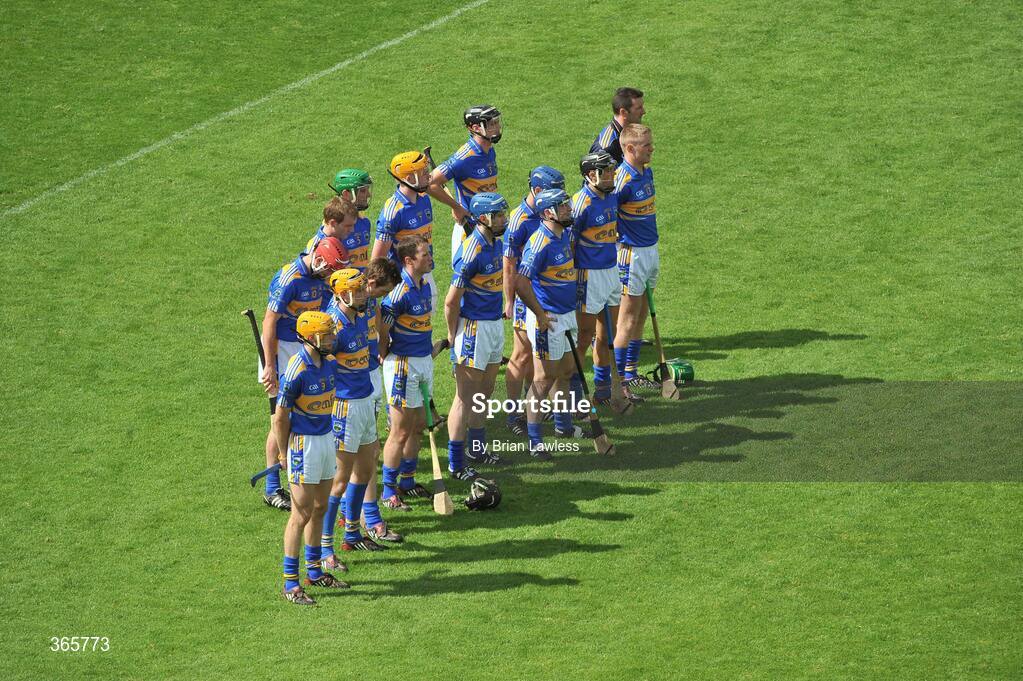 12 July 2009; The Tipperary team stand for the National Anthem. GAA Hurling Munster Senior Championship Final, Tipperary v Waterford, Semple Stadium, Thurles, Co. Tipperary. Picture credit: Brian Lawless / SPORTSFILE