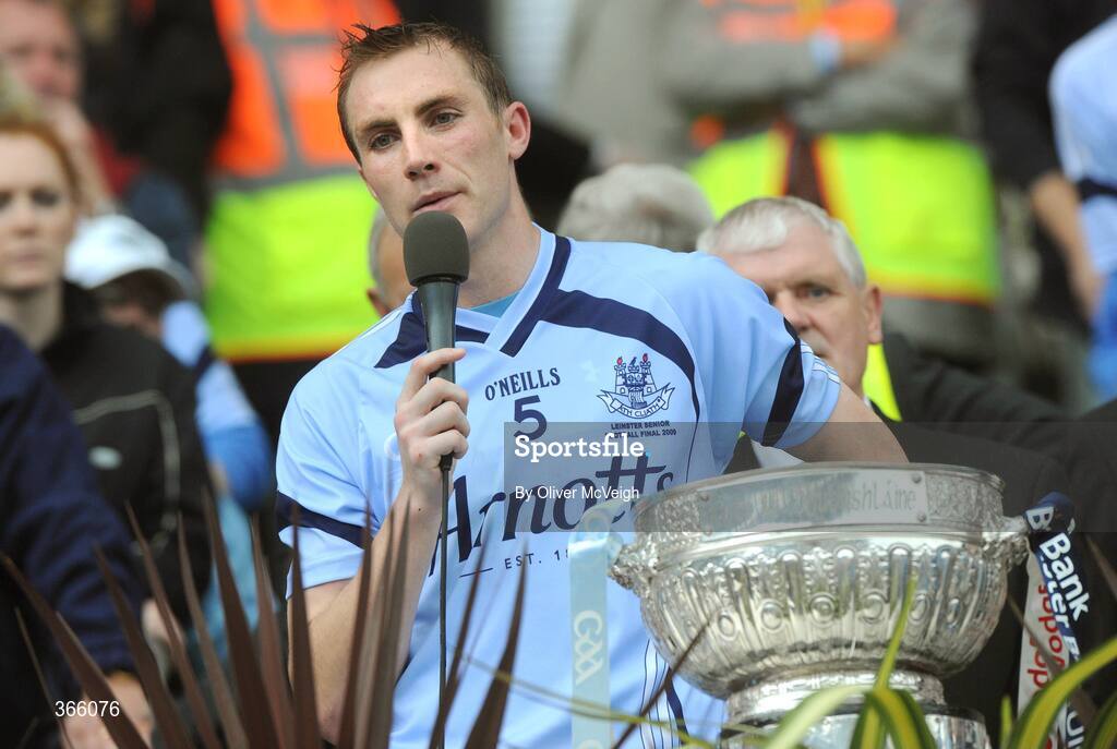 12 July 2009; Dublin captain Paul Griffin during his speech. GAA Football Leinster Senior Championship Final, Dublin v Kildare, Croke Park, Dublin. Picture credit: Oliver McVeigh / SPORTSFILE
