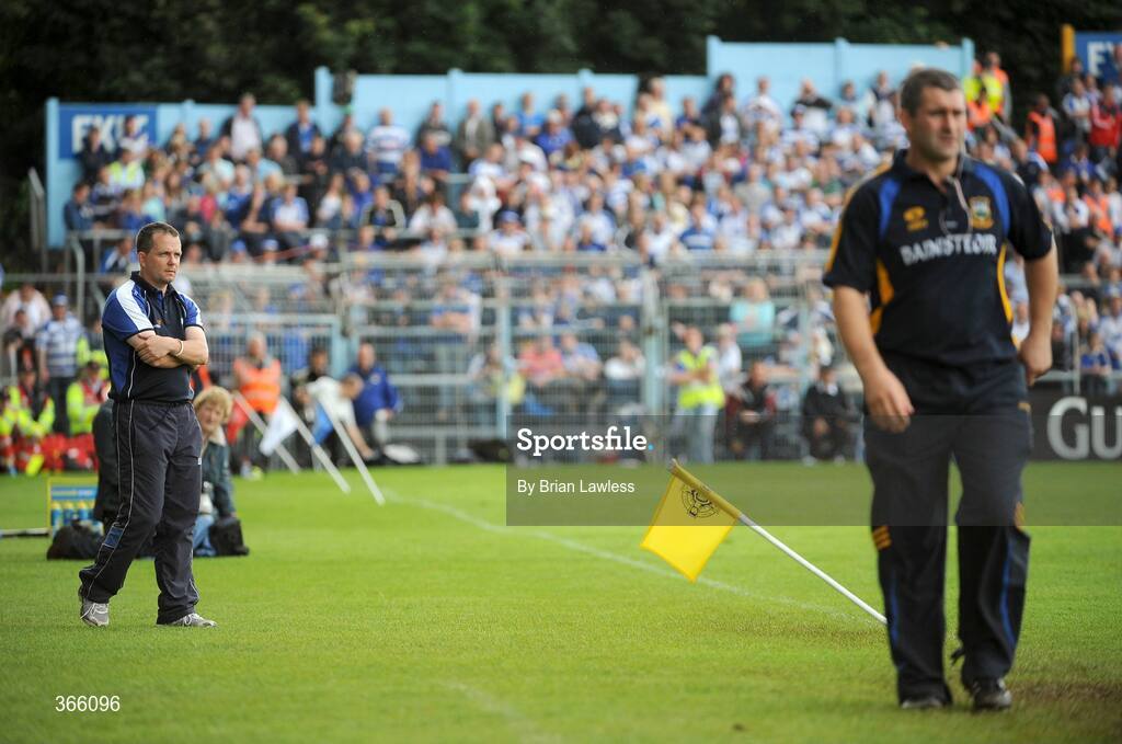 12 July 2009; Waterford manager Davy Fitzgerald, left, with Tipperary manager Liam Sheedy. GAA Hurling Munster Senior Championship Final, Tipperary v Waterford, Semple Stadium, Thurles, Co. Tipperary. Picture credit: Brian Lawless / SPORTSFILE