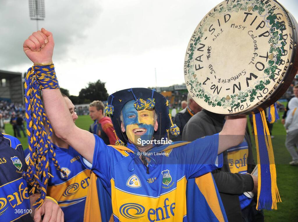 12 July 2009; A Tipperary fan celebrates after the match. GAA Hurling Munster Senior Championship Final, Tipperary v Waterford, Semple Stadium, Thurles, Co. Tipperary. Picture credit: Brian Lawless / SPORTSFILE