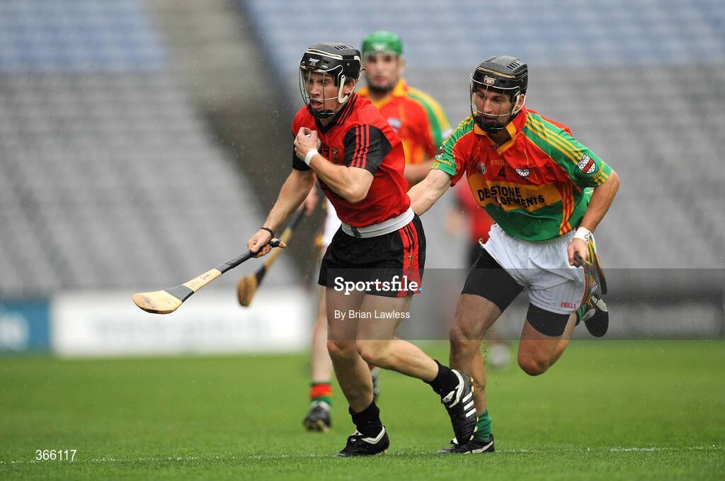 11 July 2009; James Coyle, Down, in action against Des Shaw, Carlow. Christy Ring Cup Final, Carlow v Down, Croke Park, Dublin. Picture credit: Brian Lawless / SPORTSFILE