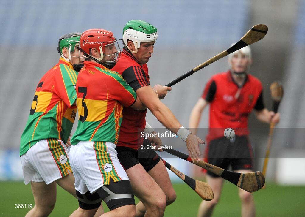 11 July 2009; Garth Johnston, Down, in action against Shane Kavanagh and John Rodgers, left, Carlow. Christy Ring Cup Final, Carlow v Down, Croke Park, Dublin. Picture credit: Brian Lawless / SPORTSFILE