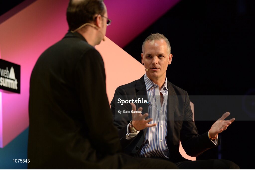 5 November 2015; Sean McDonald, right, McCann Worldgroup, responds to a question from Jim Edwards, Business Insider, on the Marketing Stage during Day 3 of the 2015 Web Summit in the RDS, Dublin, Ireland. Picture credit: Sam Barnes / SPORTSFILE / Web Summit