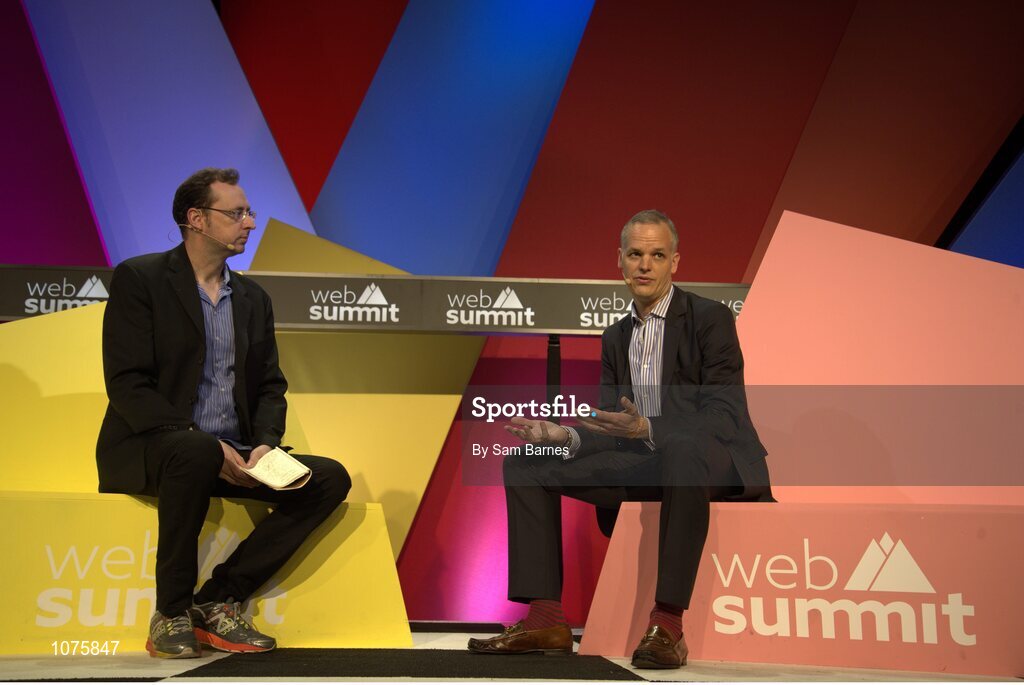 5 November 2015; Sean McDonald, right, McCann Worldgroup, responds to a question from Jim Edwards, Business Insider, on the Marketing Stage during Day 3 of the 2015 Web Summit in the RDS, Dublin, Ireland. Picture credit: Sam Barnes / SPORTSFILE / Web Summit