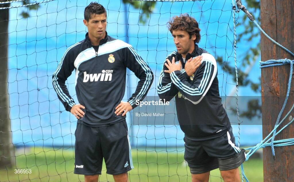 18 July 2009; Real Madrid's Cristiano Ronaldo, left, and team-mate Raul during squad training. Real Madrid pre-season squad training, Carton House, Maynooth, Co. Kildare. Picture credit: David Maher / SPORTSFILE