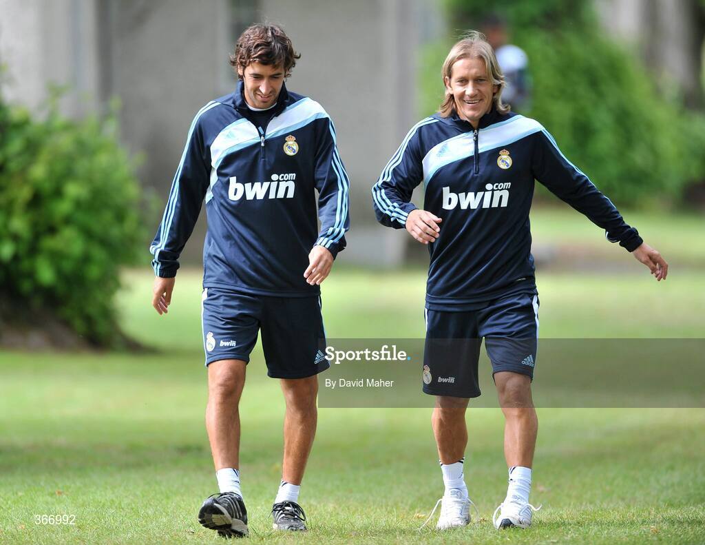 18 July 2009; Real Madrid's Raul, left, and Míchel Salgado before squad training. Real Madrid pre-season squad training, Carton House, Maynooth, Co. Kildare. Picture credit: David Maher / SPORTSFILE