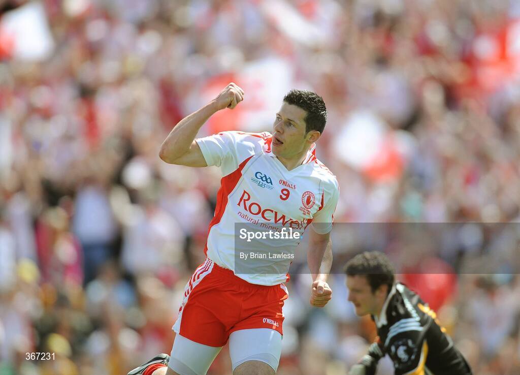 19 July 2009; Tyrone's Sean Cavanagh celebrates scoring his side's first goal. GAA Football Ulster Senior Championship Final, Tyrone v Antrim, St Tighearnach's Park, Clones, Co. Monaghan. Picture credit: Brian Lawless / SPORTSFILE