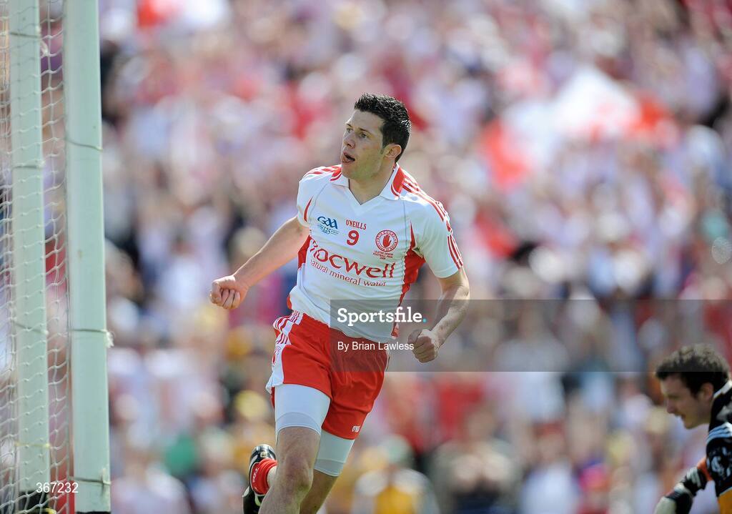 19 July 2009; Tyrone's Sean Cavanagh celebrates scoring his side's first goal. GAA Football Ulster Senior Championship Final, Tyrone v Antrim, St Tighearnach's Park, Clones, Co. Monaghan. Picture credit: Brian Lawless / SPORTSFILE