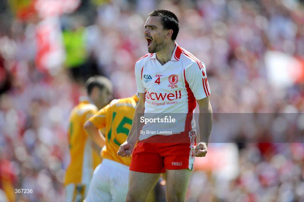 19 July 2009; Tyrone's Ryan McMenamin celebrates scoring his side's first point. GAA Football Ulster Senior Championship Final, Tyrone v Antrim, St Tighearnach's Park, Clones, Co. Monaghan. Picture credit: Brian Lawless / SPORTSFILE