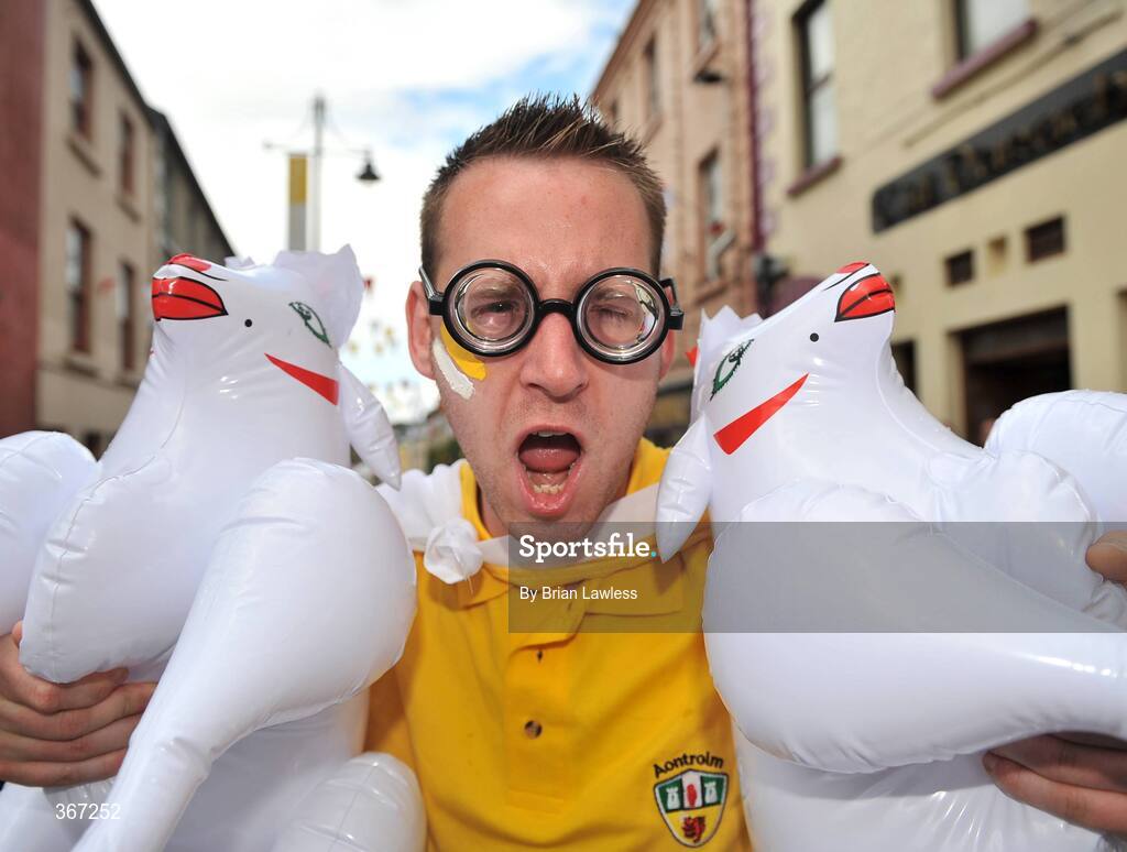 19 July 2009; Antrim fan Darren O'Neill, from Crumlin, on the way to the match. GAA Football Ulster Senior Championship Final, Tyrone v Antrim, St Tighearnach's Park, Clones, Co. Monaghan. Picture credit: Brian Lawless / SPORTSFILE