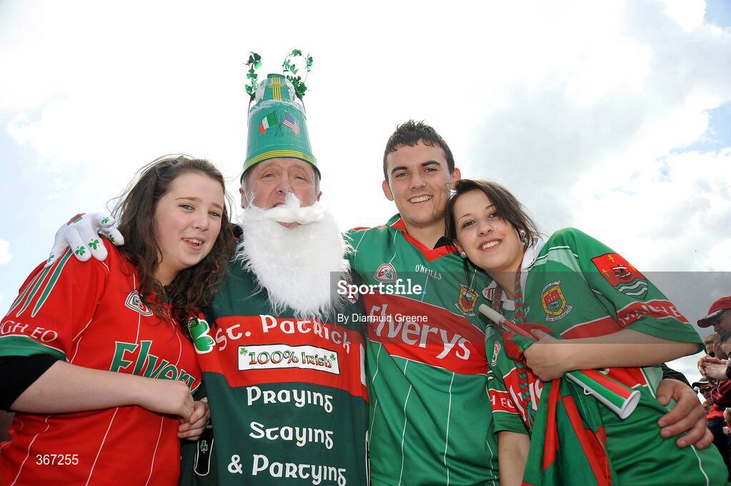 19 July 2009; Mayo supporters, from left, Lisa Gallagher, Stephen McHugh, and Jane Fox, all from Crossmalina, with John Durcan from Westport before the game. GAA Football Connacht Senior Championship Final, Galway v Mayo, Pearse Stadium, Salthill, Galway. Picture credit: Diarmuid Greene / SPORTSFILE