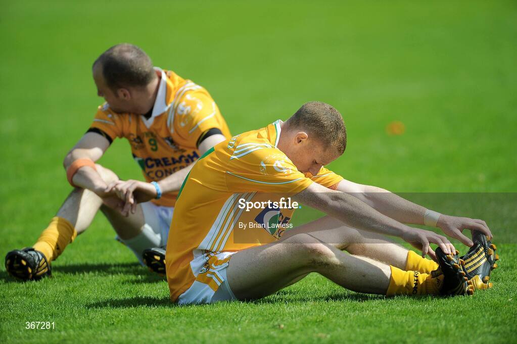 19 July 2009; Antrim's Paddy Cunningham and Aodhan Gallagher, left, show their disappointment after the match. GAA Football Ulster Senior Championship Final, Tyrone v Antrim, St Tighearnach's Park, Clones, Co. Monaghan. Picture credit: Brian Lawless / SPORTSFILE
