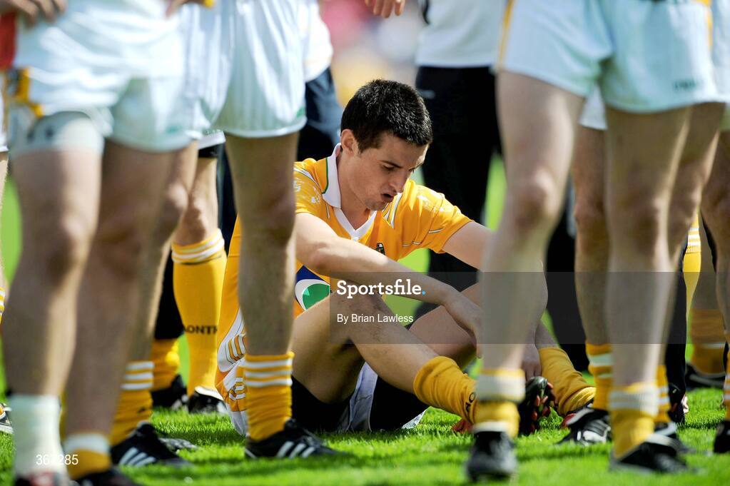 19 July 2009; Antrim's Niall McKeever shows his disappointment after the match. GAA Football Ulster Senior Championship Final, Tyrone v Antrim, St Tighearnach's Park, Clones, Co. Monaghan. Picture credit: Brian Lawless / SPORTSFILE