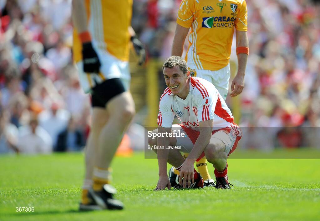 19 July 2009; Tyrone's Tommy McGuigan reacts to a missed goal chance in the first half. GAA Football Ulster Senior Championship Final, Tyrone v Antrim, St Tighearnach's Park, Clones, Co. Monaghan. Picture credit: Brian Lawless / SPORTSFILE