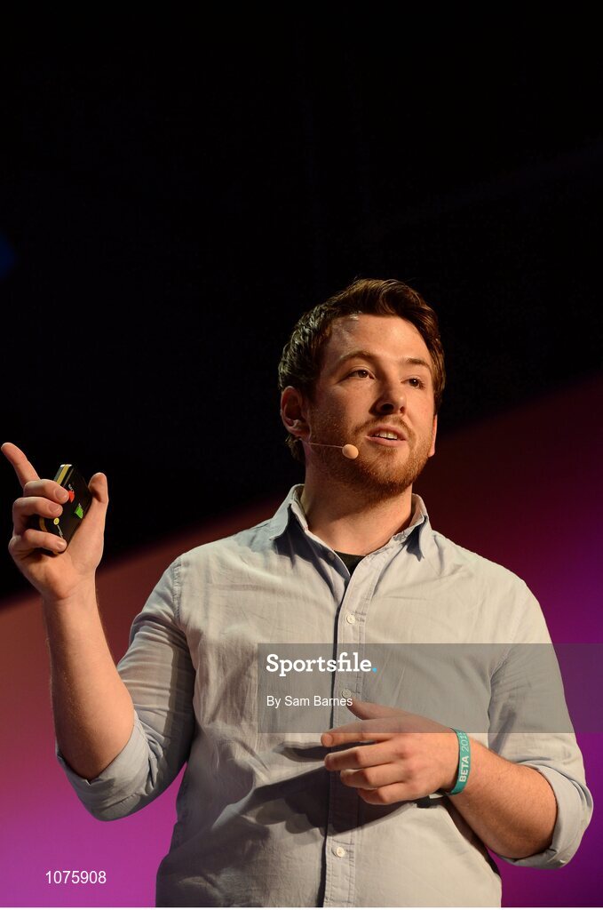 5 November 2015; Mikey Cannon, Co-Founder of Bizimply, during the EBS Spark of Genius Awards, on the Marketing Stage during Day 3 of the 2015 Web Summit in the RDS, Dublin, Ireland. Picture credit: Sam Barnes / SPORTSFILE / Web Summit
