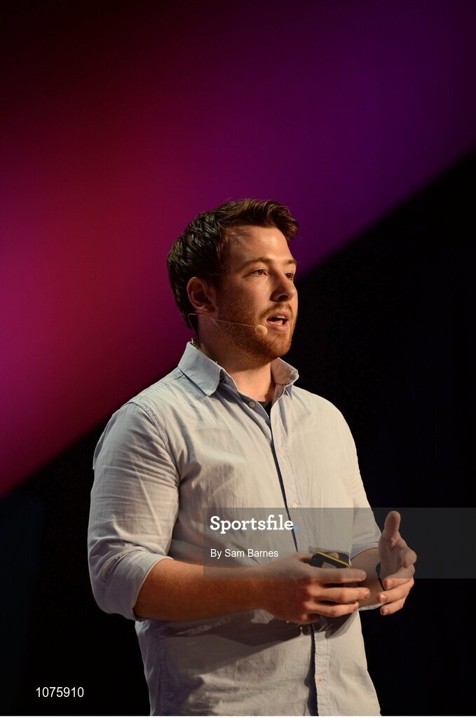 5 November 2015; Mikey Cannon, Co-Founder of Bizimply, during the EBS Spark of Genius Awards, on the Marketing Stage during Day 3 of the 2015 Web Summit in the RDS, Dublin, Ireland. Picture credit: Sam Barnes / SPORTSFILE / Web Summit