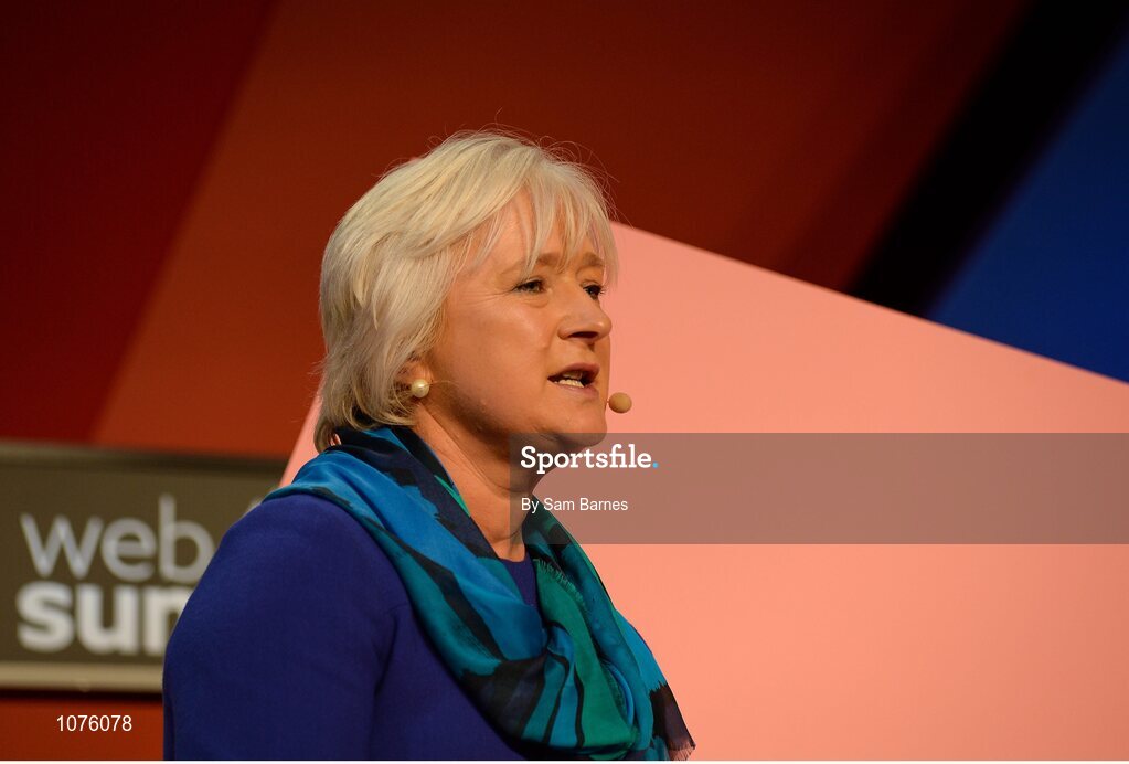 5 November 2015; Mary Collins, ESB, announces the winner of the ESB Spark of Genius Award on the Marketing Stage during Day 3 of the 2015 Web Summit in the RDS, Dublin, Ireland. Picture credit: Sam Barnes / SPORTSFILE / Web Summit