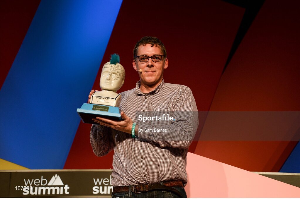 5 November 2015; Gerard Forde, Bizimply, winner of the Spark of Genius Award, on the Marketing Stage during Day 3 of the 2015 Web Summit in the RDS, Dublin, Ireland. Picture credit: Sam Barnes / SPORTSFILE / Web Summit