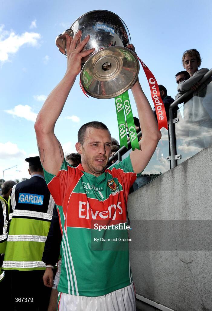 19 July 2009; Mayo captain Trevor Mortimer celebrates with the cup after the game. GAA Football Connacht Senior Championship Final, Galway v Mayo, Pearse Stadium, Salthill, Galway. Picture credit: Diarmuid Greene / SPORTSFILE