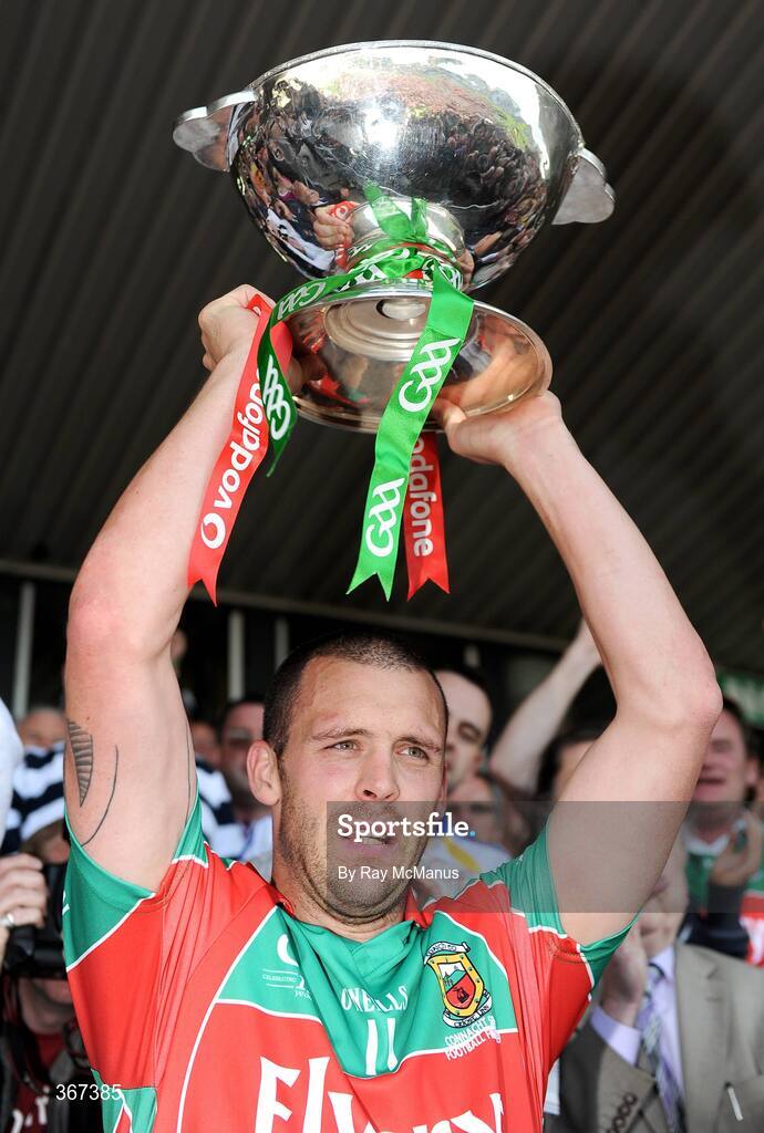 19 July 2009; The Mayo captain Trevor Mortimer lifts the the Brendan Nestor Cup. GAA Football Connacht Senior Championship Final, Galway v Mayo, Pearse Stadium, Salthill, Galway. Picture credit: Ray McManus / SPORTSFILE