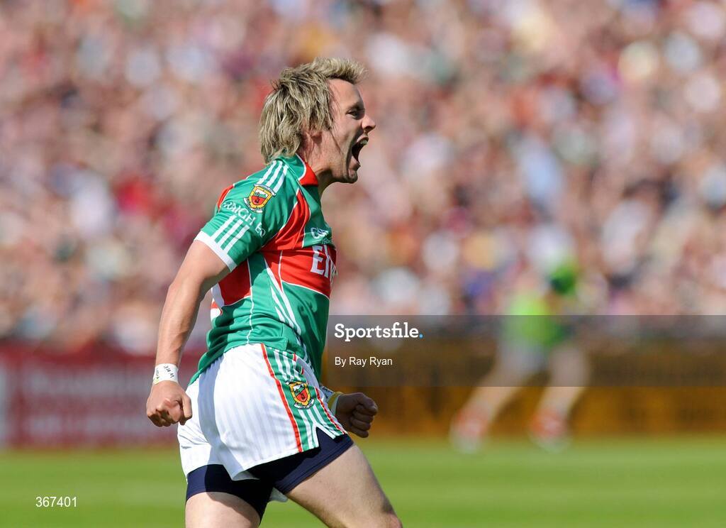 19 July 2009; Conor Mortimer, Mayo, celebrates after scoring his first point of the game. GAA Football Connacht Senior Championship Final, Galway v Mayo, Pearse Stadium, Salthill, Galway. Picture credit: Ray Ryan / SPORTSFILE