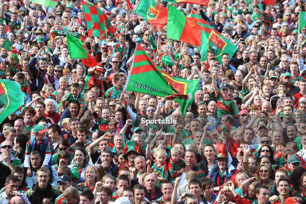 19 July 2009; Mayo supporters celebrate on the pitch after the presentation. GAA Football Connacht Senior Championship Final, Galway v Mayo, Pearse Stadium, Salthill, Galway. Picture credit: Ray McManus / SPORTSFILE
