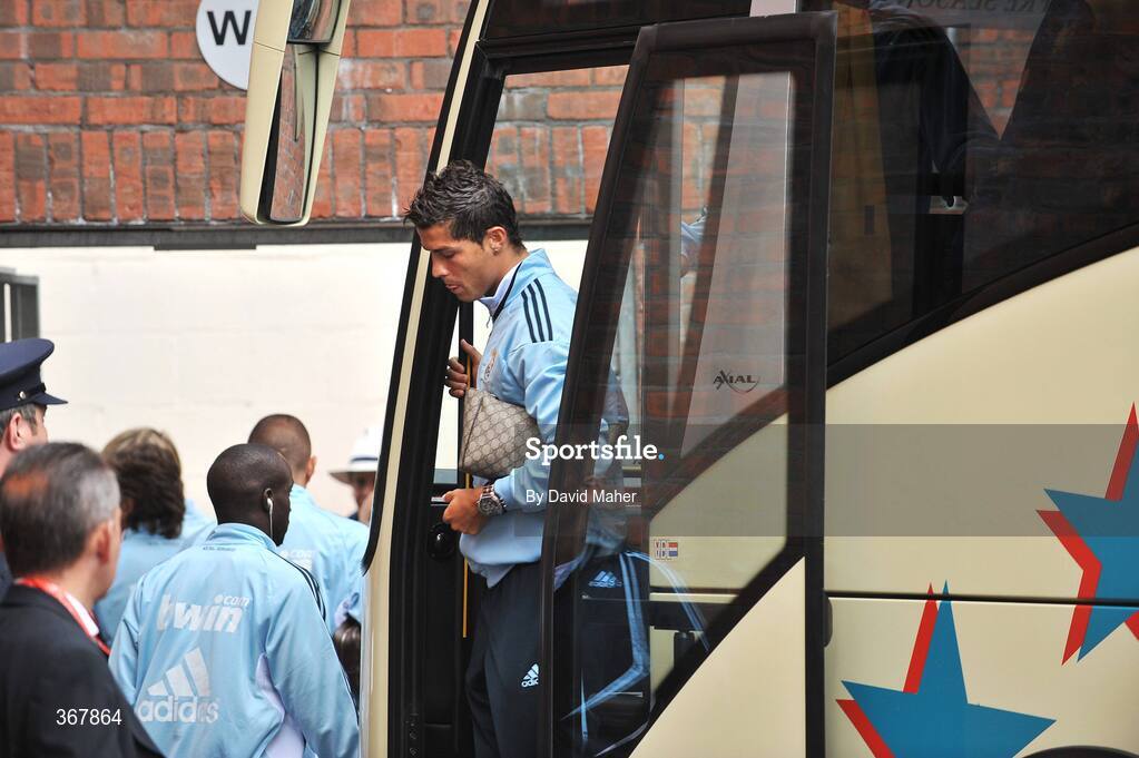 20 July 2009; Cristiano Ronaldo, Real Madrid, arriving off the team coach ahead of the game against Shamrock Rovers. Soccer Friendly, Shamrock Rovers v Real Madrid, Tallaght Stadium, Dublin. Picture credit: David Maher / SPORTSFILE