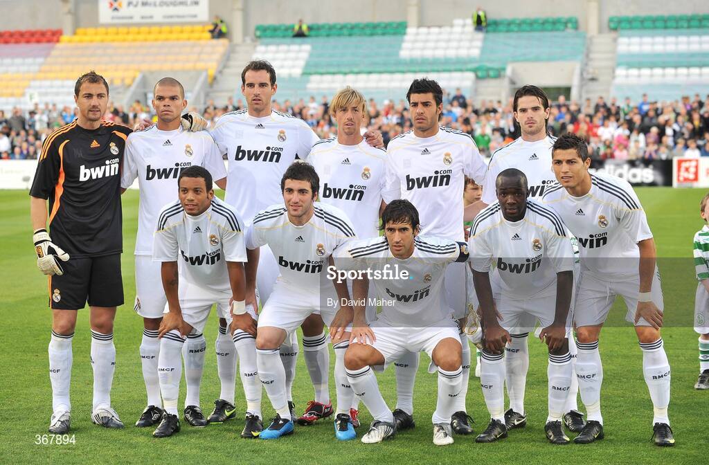 20 July 2009; The Real Madrid team. Soccer Friendly, Shamrock Rovers v Real Madrid, Tallaght Stadium, Dublin. Picture credit: David Maher / SPORTSFILE *** Local Caption *** Cristiano Ronaldo, Fernando Gago, Lassana Diarra, Jerzy Dudek, Gonzalo Higuain, and Marcelo Vieira, Guti, Christoph Metzelder, Pepe, Miguel Torres