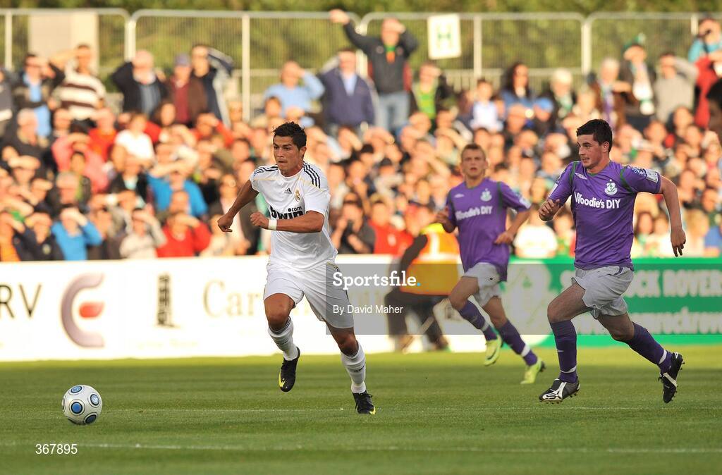 20 July 2009; Cristiano Ronaldo, Real Madrid, in action against Padraig Amond, Shamrock Rovers. Soccer Friendly, Shamrock Rovers v Real Madrid, Tallaght Stadium, Dublin. Picture credit: David Maher / SPORTSFILE