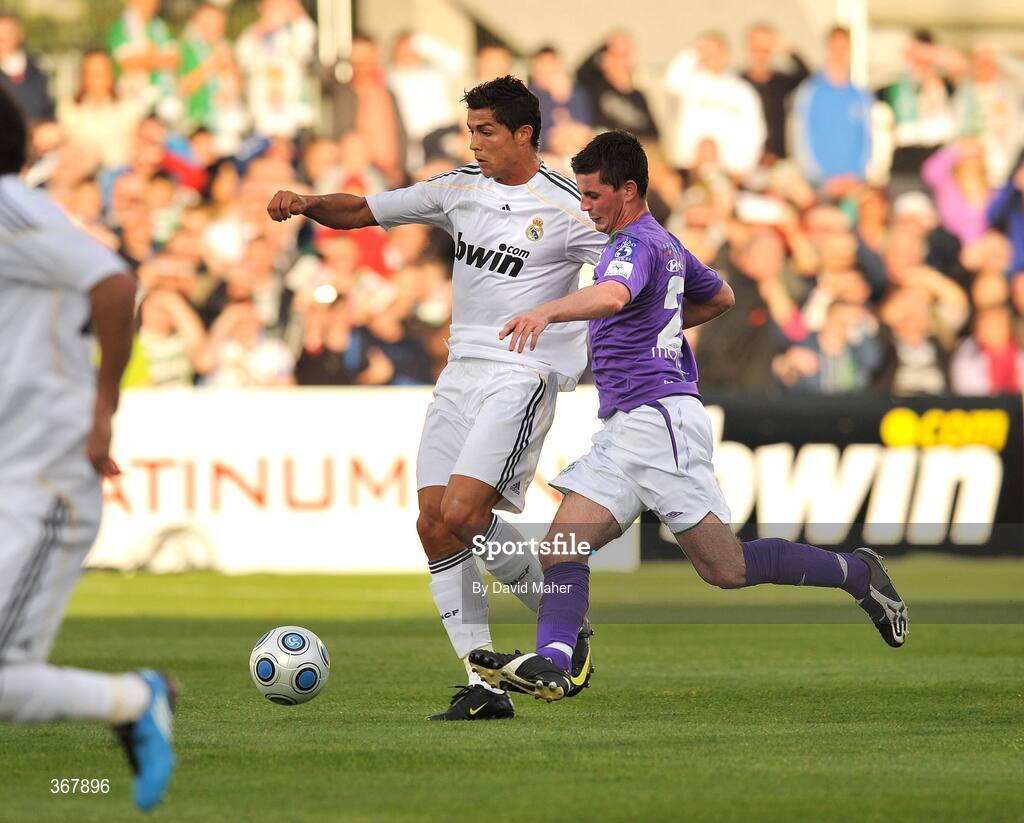 20 July 2009; Cristiano Ronaldo, Real Madrid, in action against Padraig Amond, Shamrock Rovers. Soccer Friendly, Shamrock Rovers v Real Madrid, Tallaght Stadium, Dublin. Picture credit: David Maher / SPORTSFILE