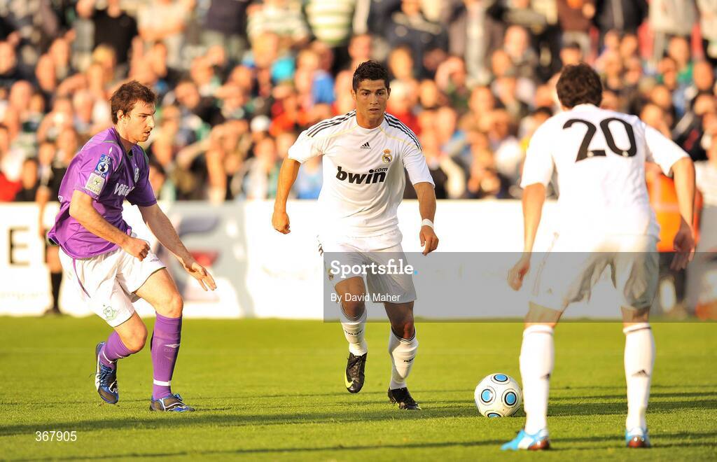 20 July 2009; Cristiano Ronaldo, Real Madrid, in action against Craig Sives, Shamrock Rovers. Soccer Friendly, Shamrock Rovers v Real Madrid, Tallaght Stadium, Dublin. Picture credit: David Maher / SPORTSFILE