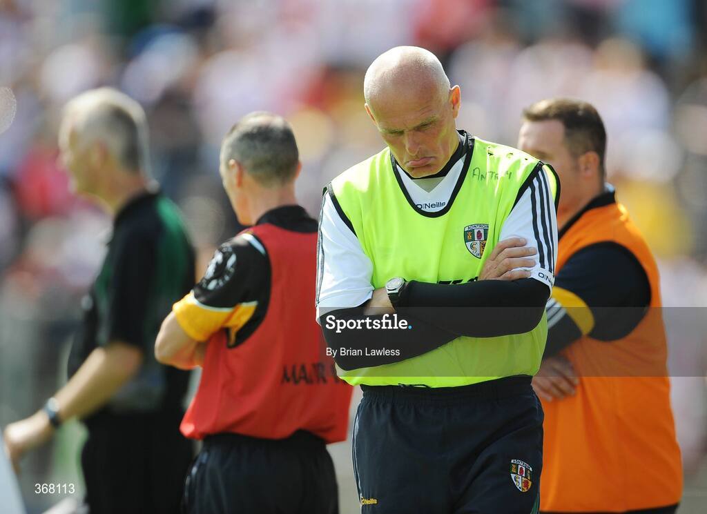 19 July 2009; Antrim manager Liam Bradley in the final moments of the match. GAA Football Ulster Senior Championship Final, Tyrone v Antrim, St Tighearnach's Park, Clones, Co. Monaghan. Picture credit: Brian Lawless / SPORTSFILE