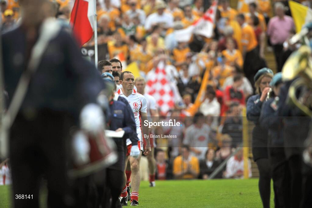 19 July 2009; Tyrone captain Brian Dooher during the pre-match parade. GAA Football Ulster Senior Championship Final, Tyrone v Antrim, St Tighearnach's Park, Clones, Co. Monaghan. Picture credit: Brian Lawless / SPORTSFILE